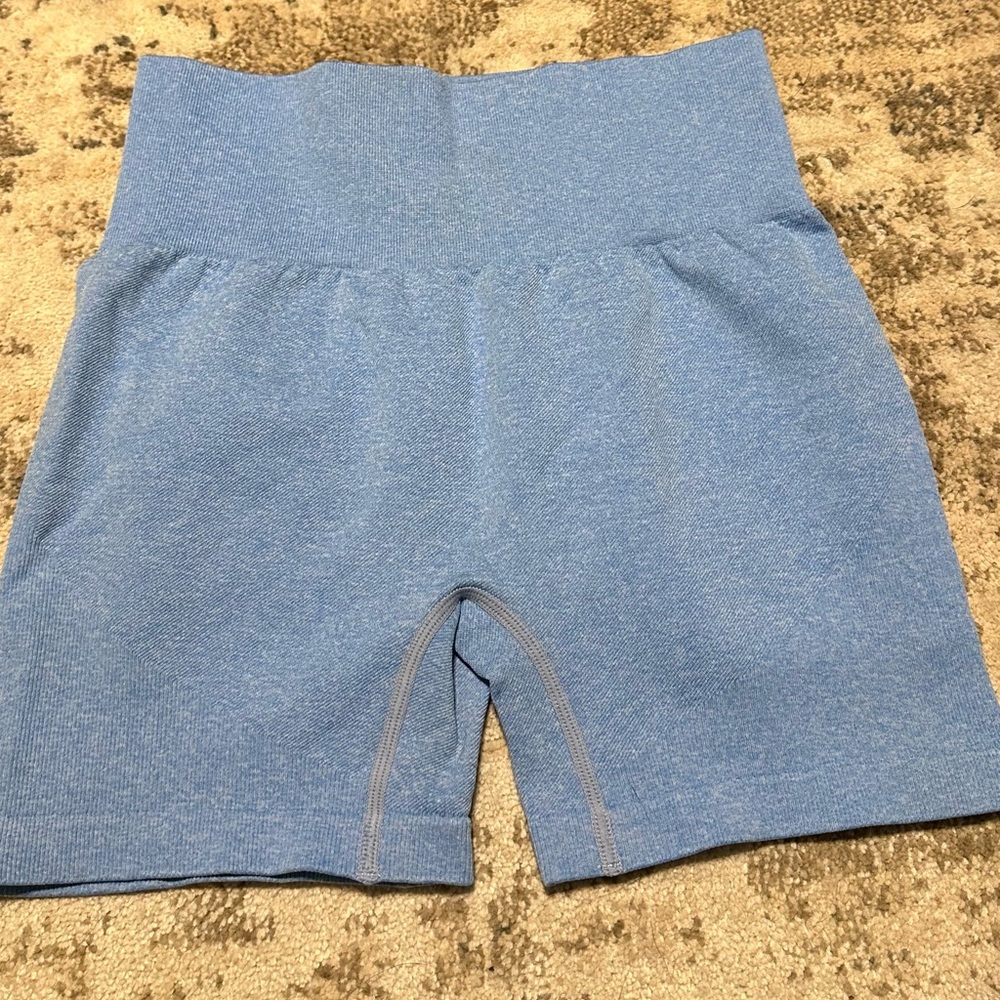 Blue stretchy workout shorts